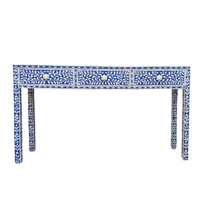 Handmade Customized Bone Inlay Floral Pattern 3 Drawer Console Table
