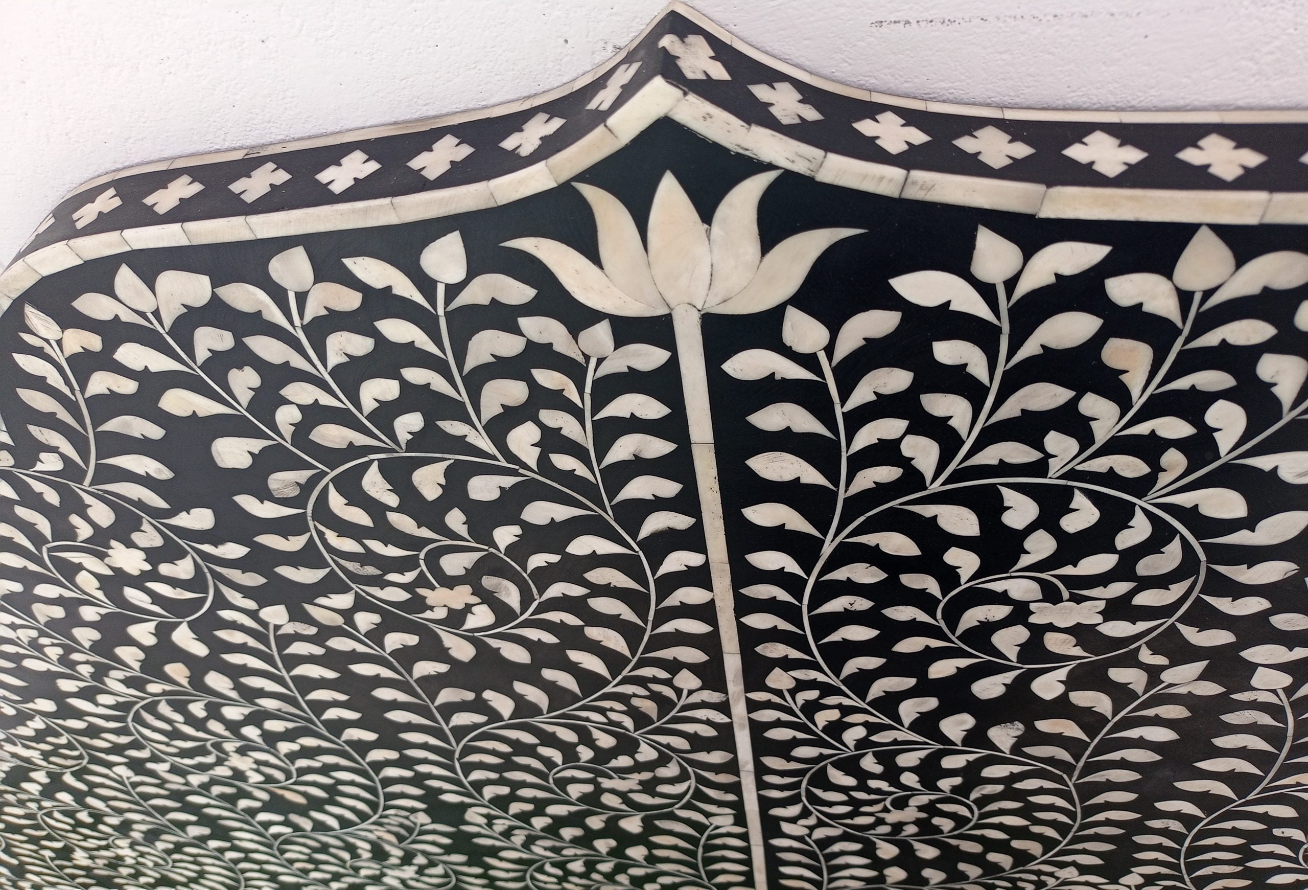 Bone Inlay Pattern Handmade Customized Bone Inlay Floral Pattern Bed head – Bone Inlay Arts