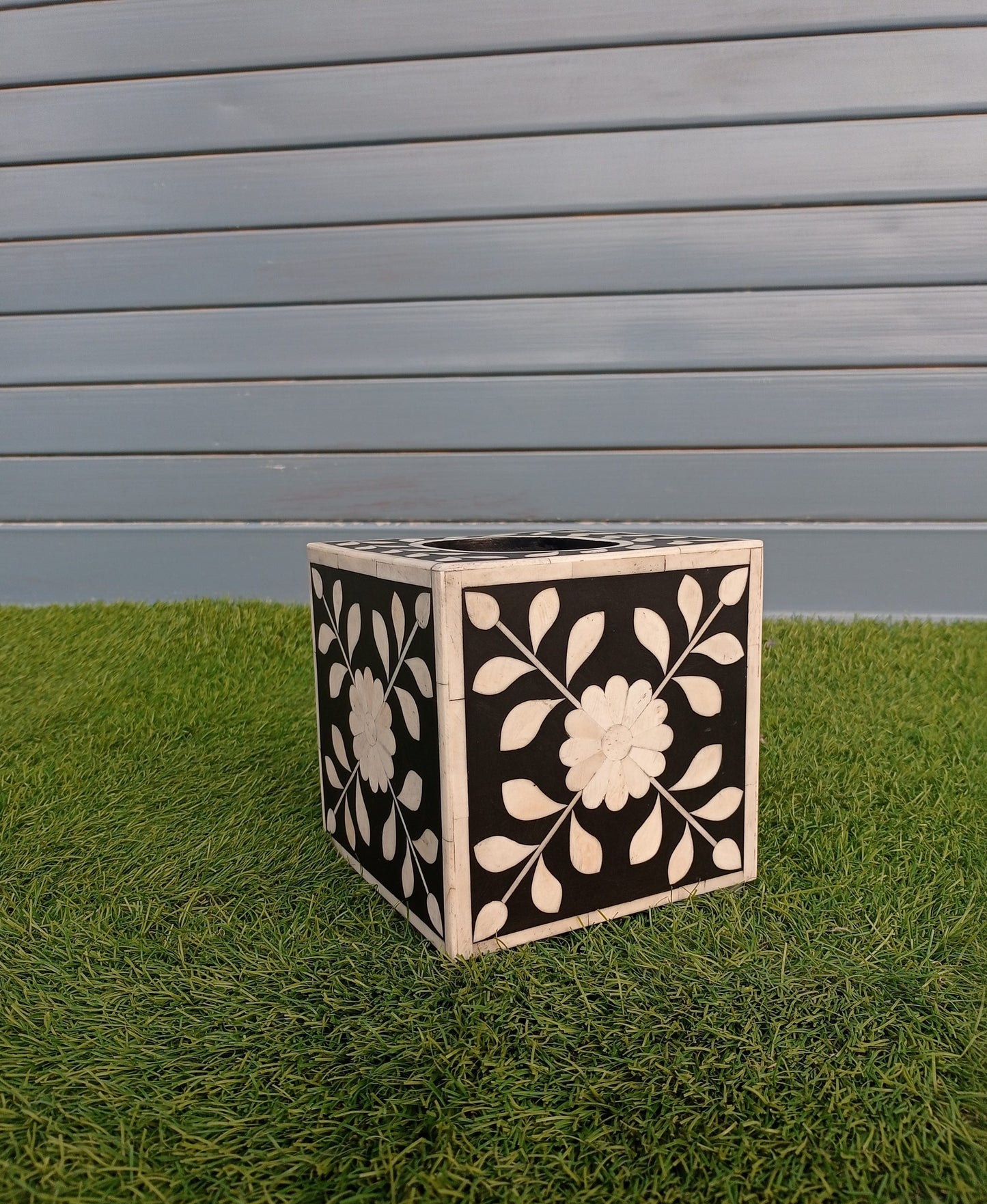 Handmade Customized Bone Inlay Floral Pattern Square Shape Tissue Box