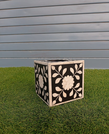 Handmade Customized Bone Inlay Floral Pattern Square Shape Tissue Box