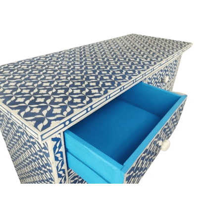 Bone Inlay Chest Of 4 Drawers , Eye Pattern In Indigo