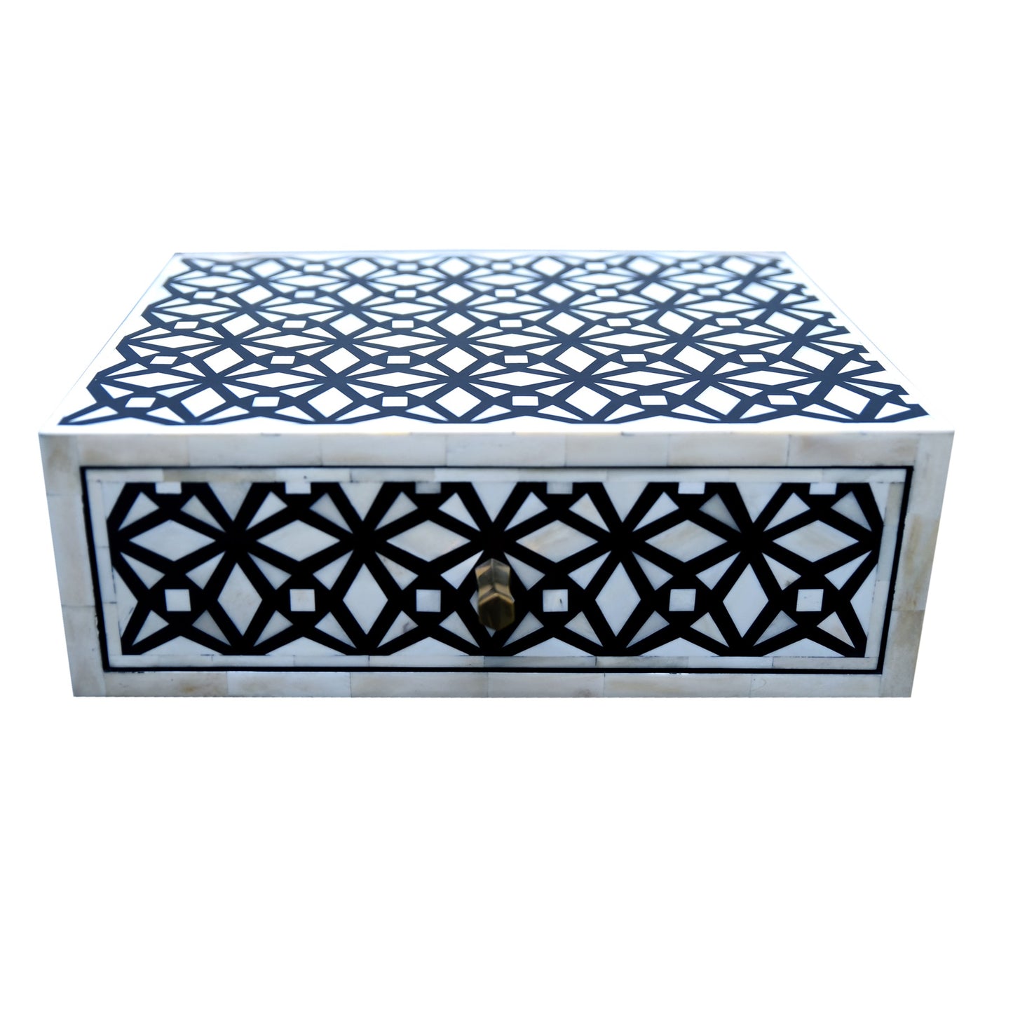 Handmade Customized Bone Inlay Geometric Pattern Floating Bedside