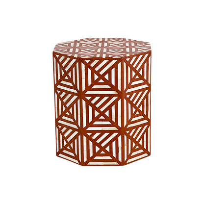 Handmade Customized Bone Inlay Geometric Pattern Hexagonal Stool