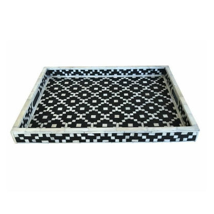Handcrafted Bone Inlay Serving Tray with Elegant Design for Tea & Coffee Serving.
