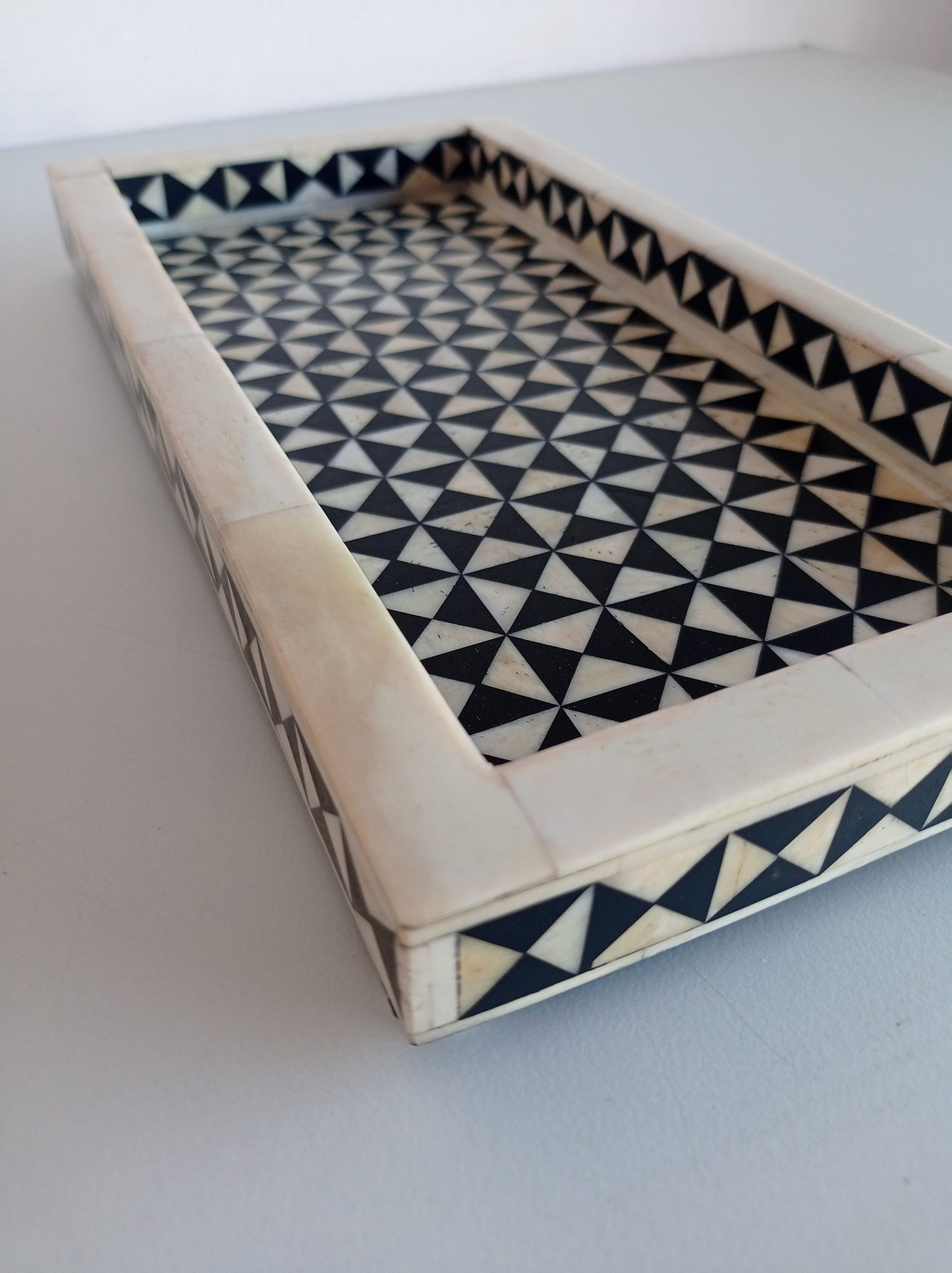 Handmade Customized Bone Inlay Geometric Pattern Serving Tray