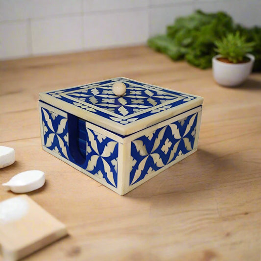 Handmade Customized Bone Inlay Geometric Pattern Set of 4 Tea Coaster