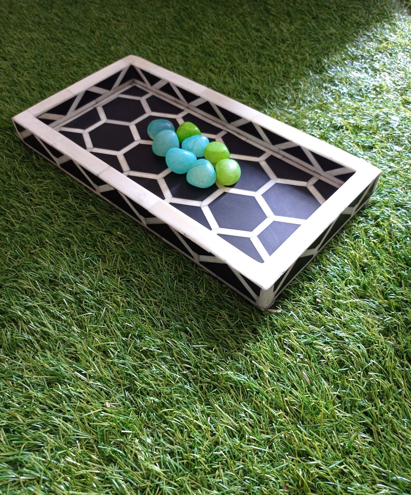 Handmade Customized Bone Inlay Honeycomb Pattern Serving Tray