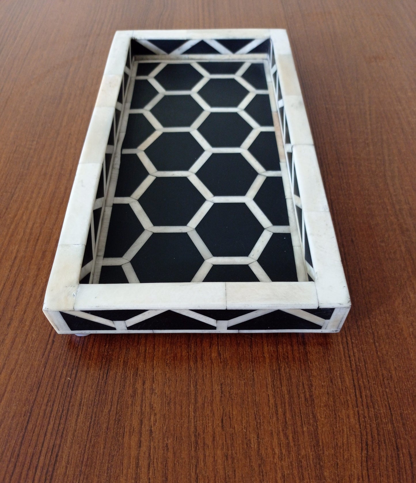 Handmade Customized Bone Inlay Honeycomb Pattern Serving Tray