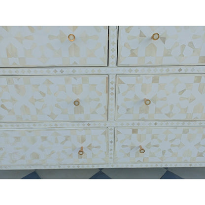 Bone Inlay Chest Of 6 Drawers, Moroccan Pattern
