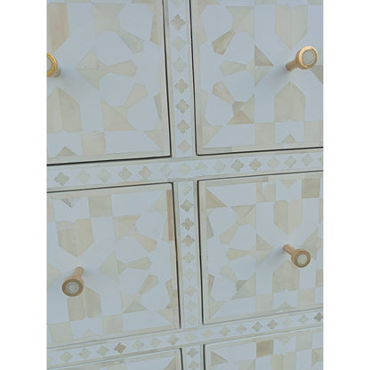 Bone Inlay Chest Of 6 Drawers, Moroccan Pattern