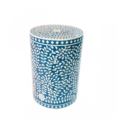 Handmade Customized Bone Inlay Round Floral Stool