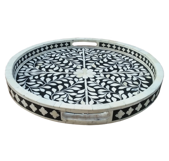 Handmade Customized Bone Inlay Round Serving Tray