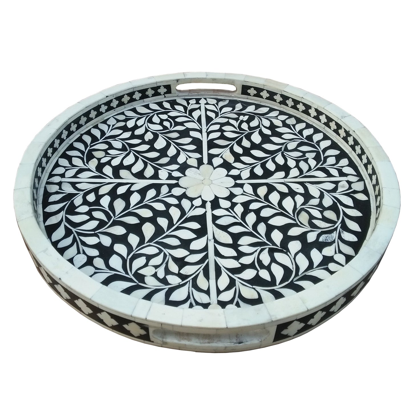 Handmade Customized Bone Inlay Round Serving Tray
