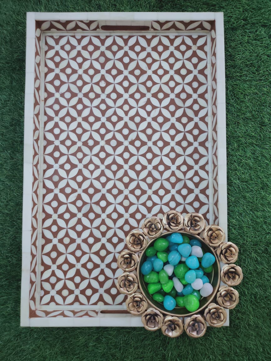 Handmade Customized Bone Inlay Serving Tray
