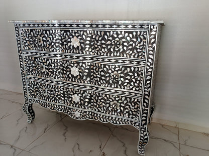 Handmade Customized Mother of Pearl Chest of 3 Drawer