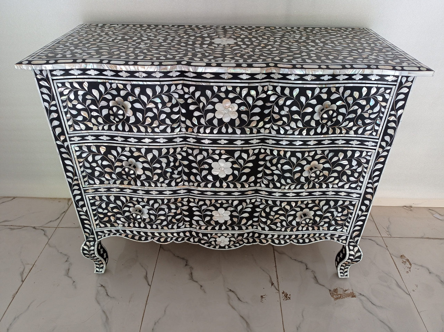 Handmade Customized Mother of Pearl Chest of 3 Drawer