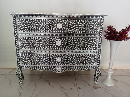 Handmade Customized Mother of Pearl Chest of 3 Drawer