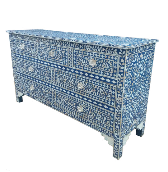 Handmade Customized Mother of Pearl Chest of 7 Drawer