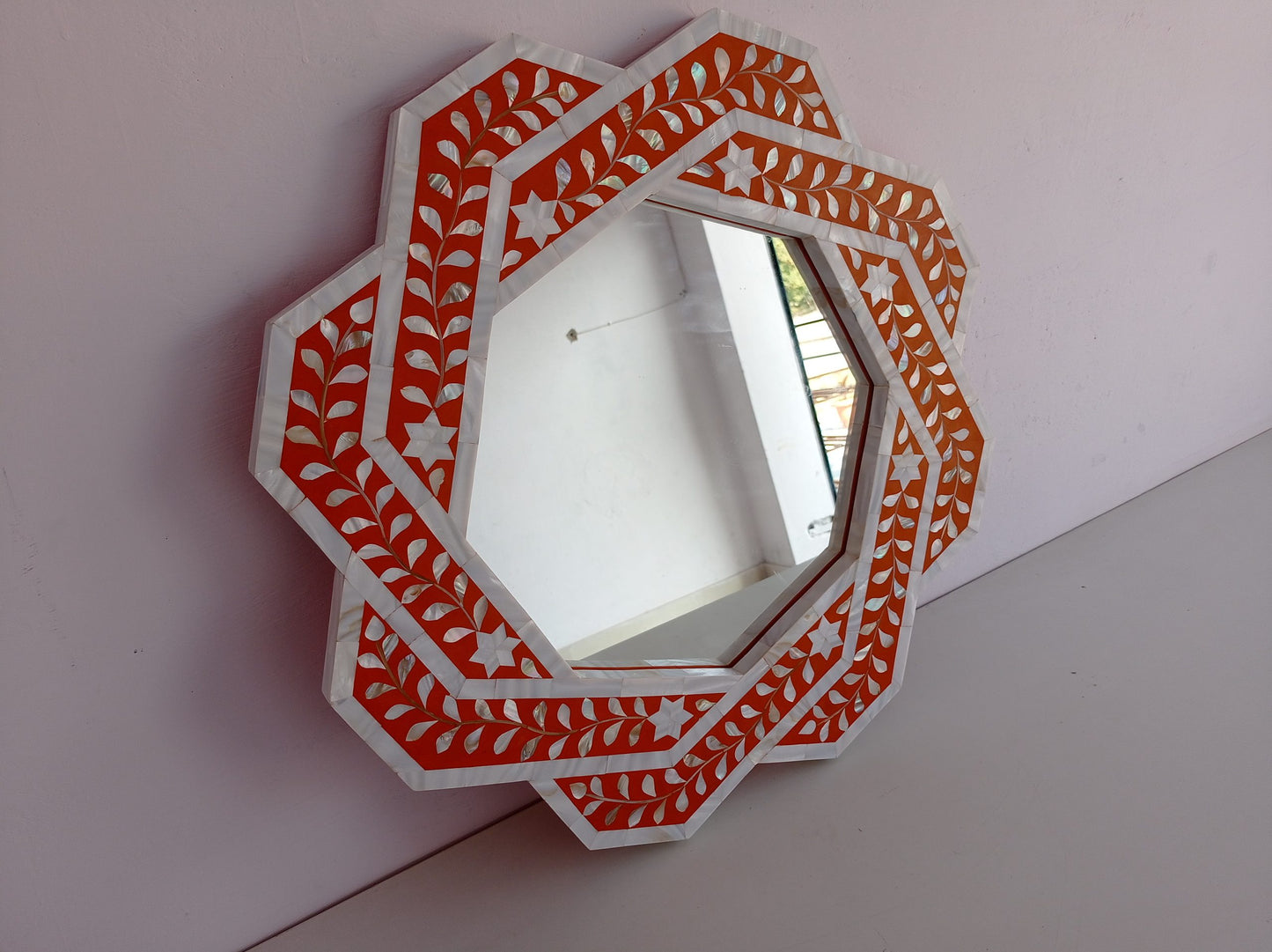 Handmade Customized Mother of Pearl Hexagonal Mirror Frame