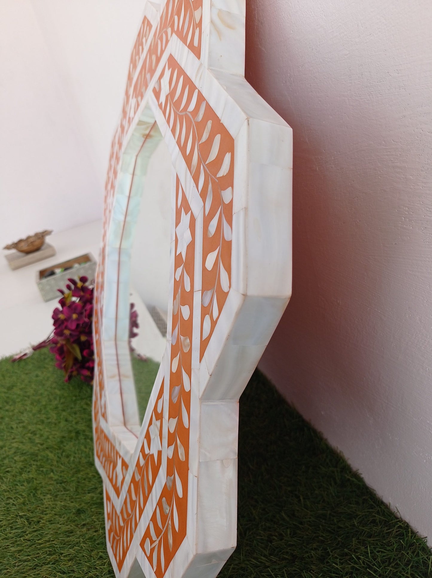 Handmade Customized Mother of Pearl Hexagonal Mirror Frame