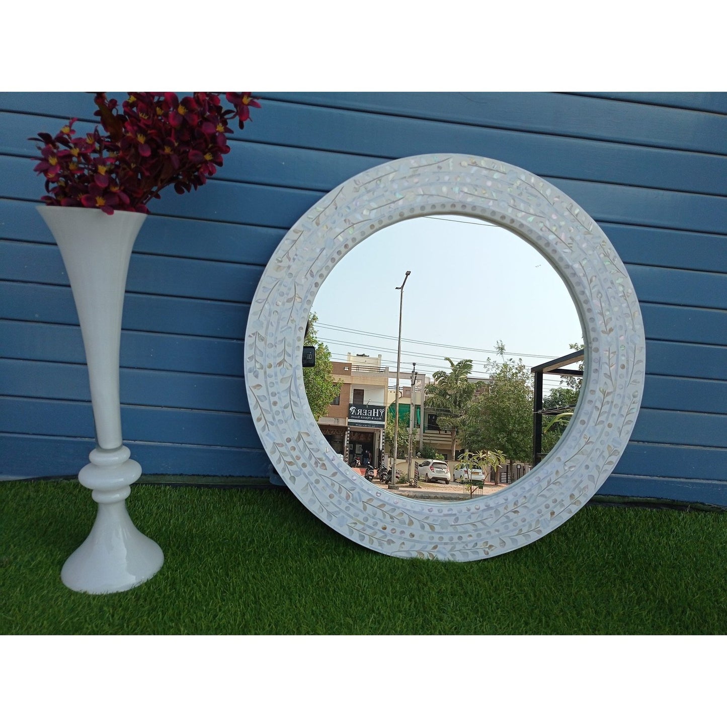 Handmade Customized Mother of Pearl Round Mirror Frame