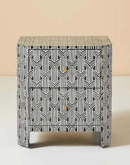 Handcrafted bone Inlay Geometric Pattern Nightstand