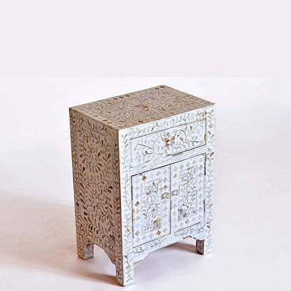 HANDMADE WHITE MOTHER OF PEARL BEDSIDE TABLE FOR HOME DECOR LIVING ROOM