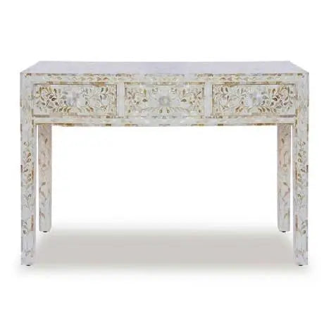 Handmade White mother of pearl vintage antique console table chest of drawer for home office