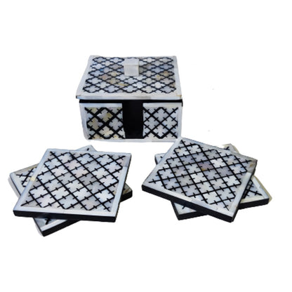 Handmade Mother Of Pearl Inlay Geometric Tea Coaster Set of 4 Best Gift for Home Decor