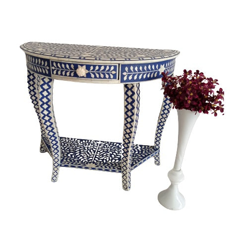 Handmade Customized Bone Inlay 1 Drawer Semi Circle  Console Table