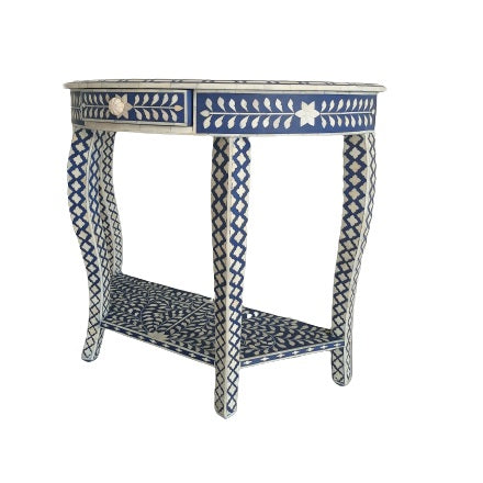 Handmade Customized Bone Inlay 1 Drawer Semi Circle  Console Table