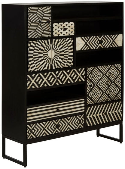 Handmade Customized Bone Inlay Bar  Cabinet - Black