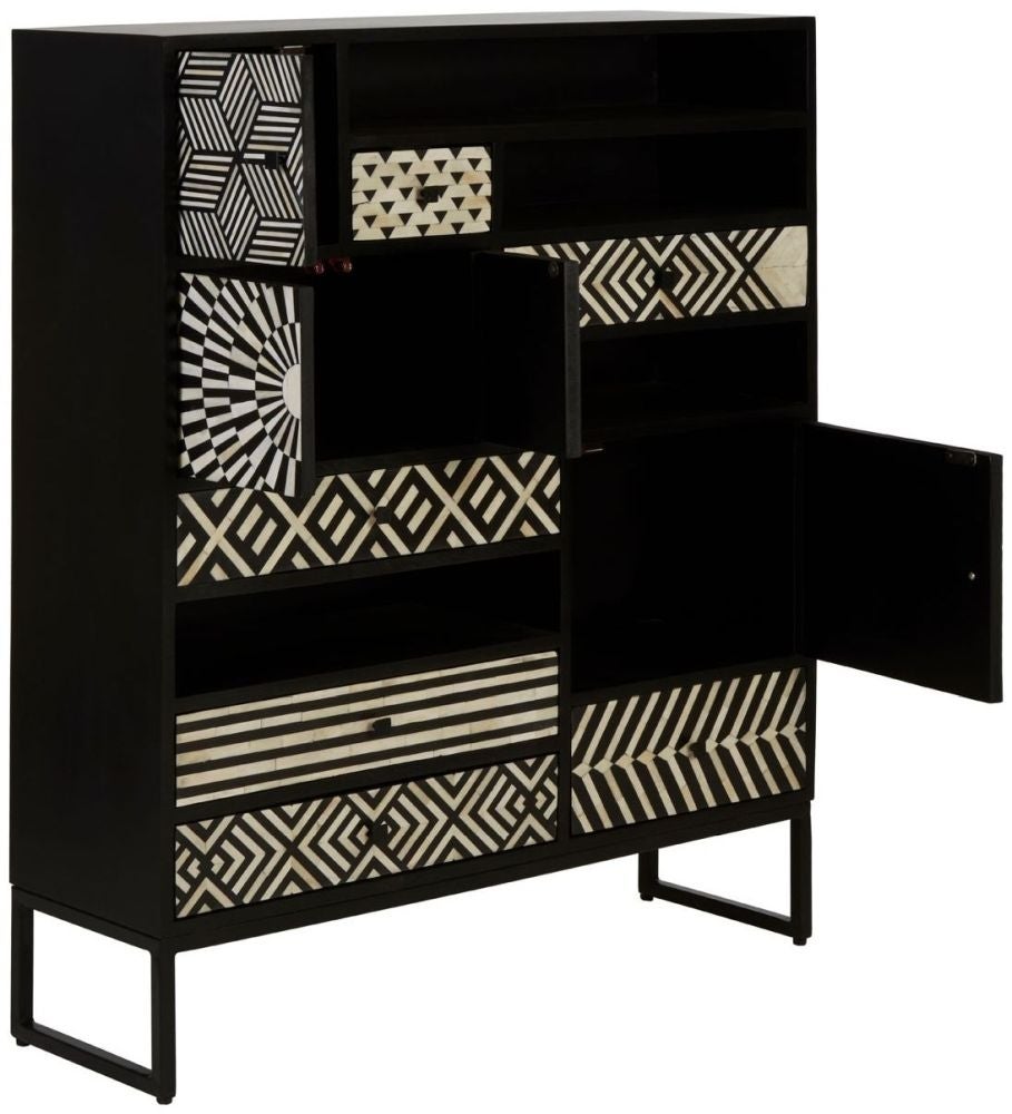 Handmade Customized Bone Inlay Bar  Cabinet - Black