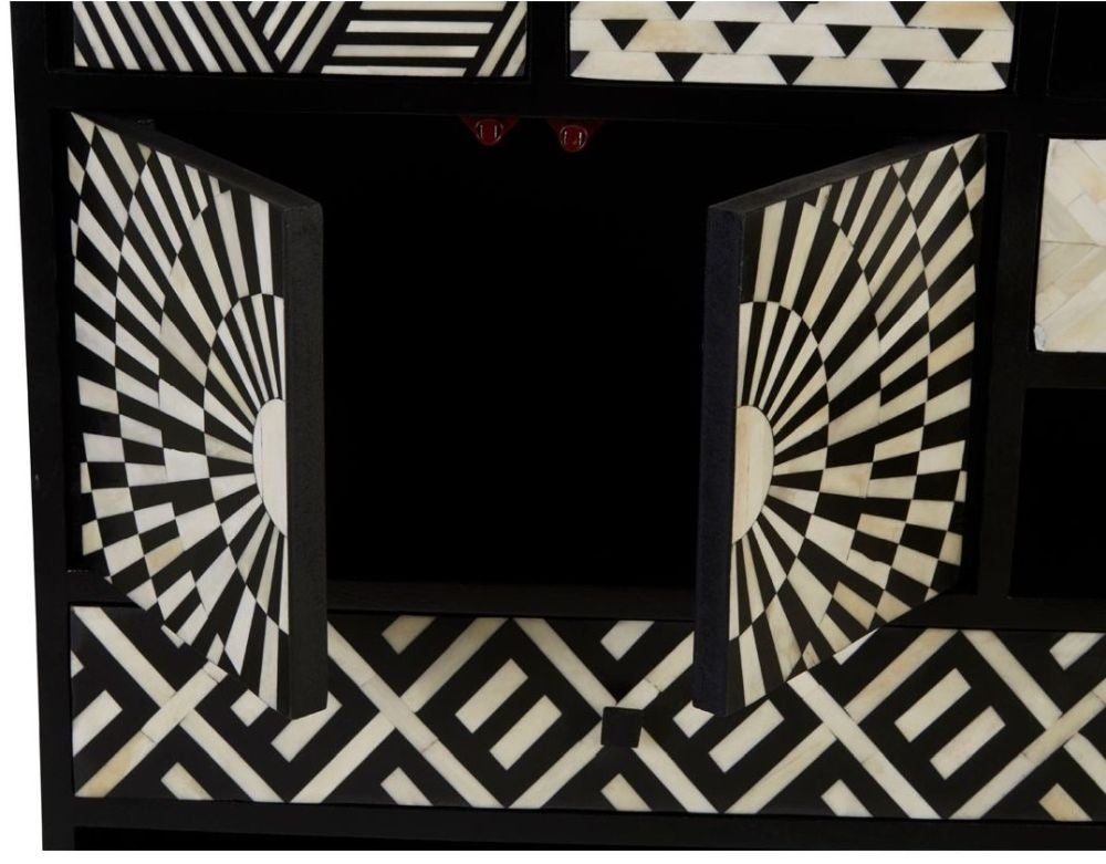 Handmade Customized Bone Inlay Bar  Cabinet - Black