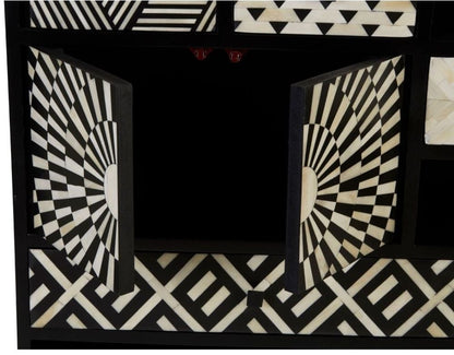 Handmade Customized Bone Inlay Bar  Cabinet - Black