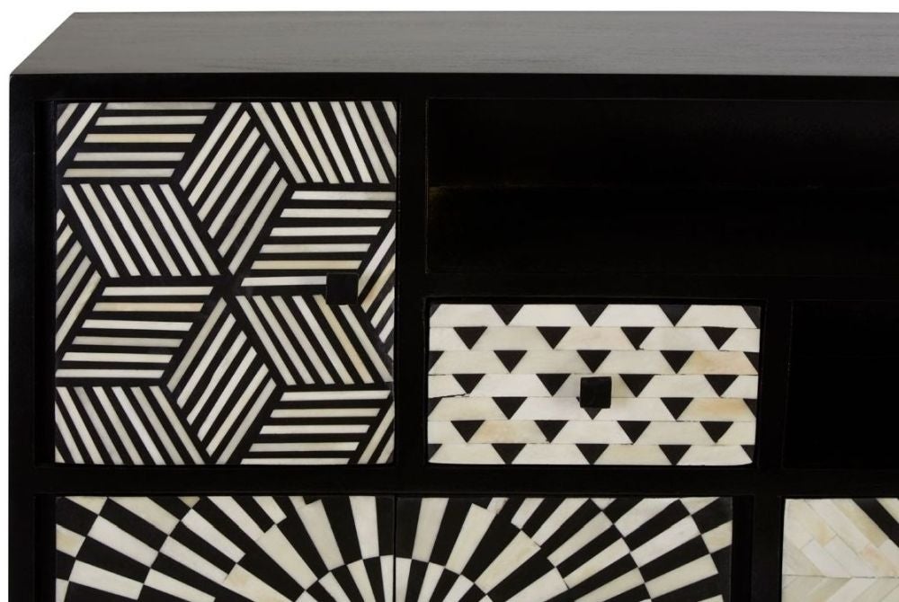 Handmade Customized Bone Inlay Bar  Cabinet - Black