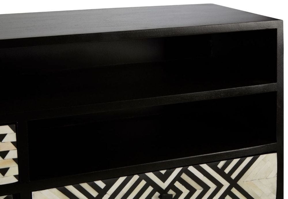 Handmade Customized Bone Inlay Bar  Cabinet - Black