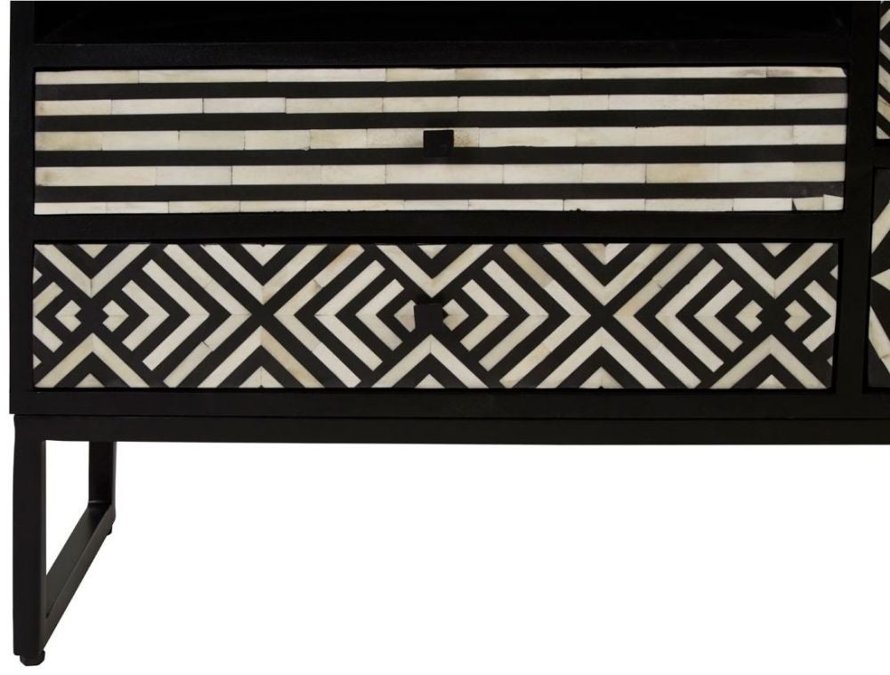 Handmade Customized Bone Inlay Bar  Cabinet - Black
