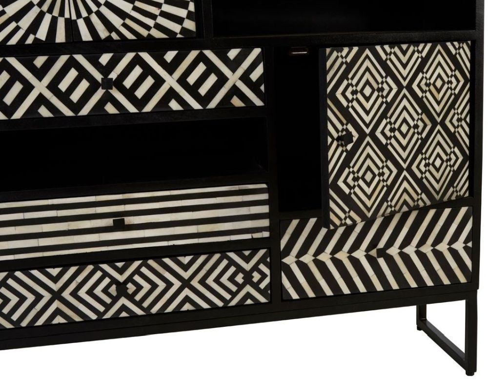 Handmade Customized Bone Inlay Bar  Cabinet - Black
