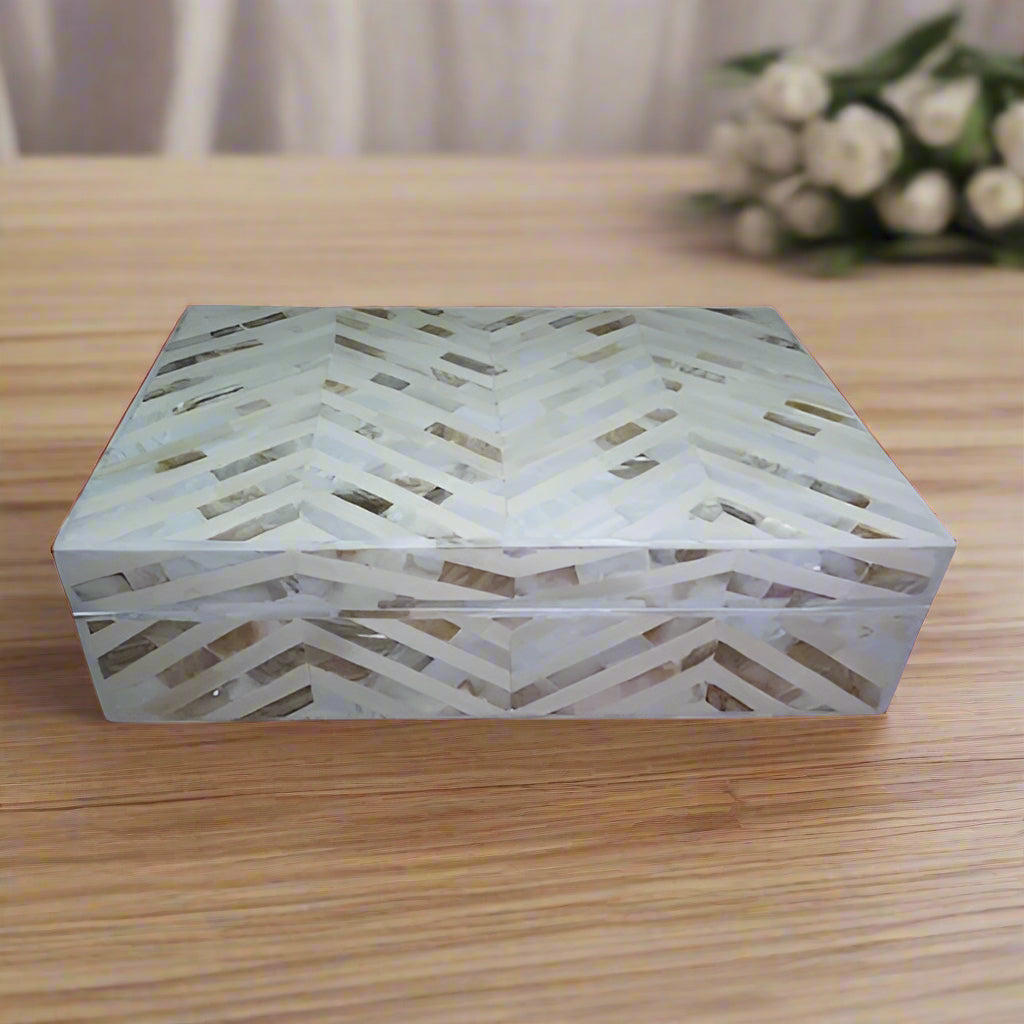 Handmade Customized Mother of Pearl Chevron Pattern Jewelry Box