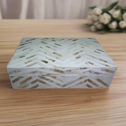 Handmade Customized Mother of Pearl Chevron Pattern Jewelry Box