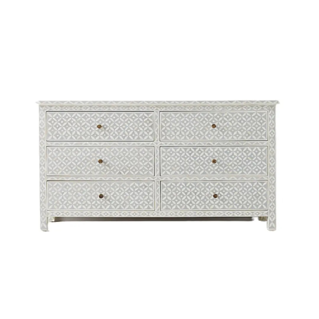 Bone Inlay Chest Of 6 Drawers, Eye Pattern In White