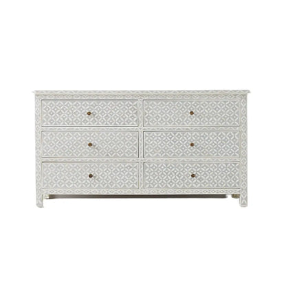 Bone Inlay Chest Of 6 Drawers, Eye Pattern In White
