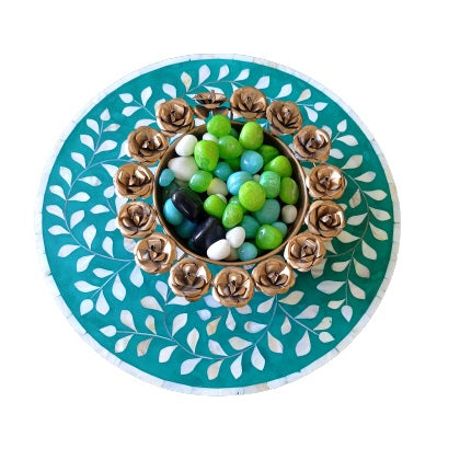 Handmade Customized Mother of Pearl Leaf Pattern Stool