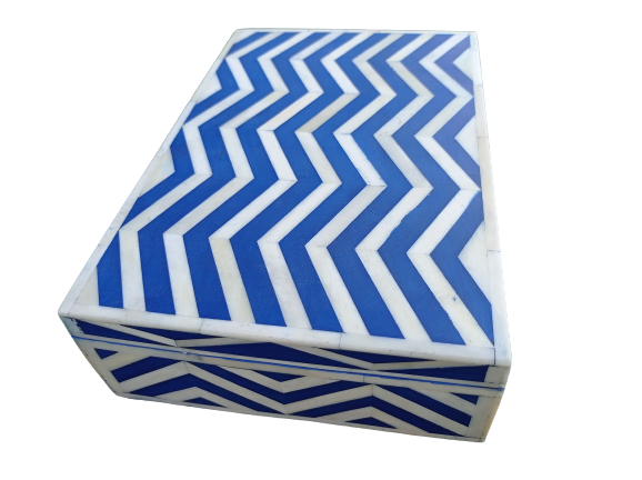 Handmade bone inlay storage box with chevron design for luxury home décor