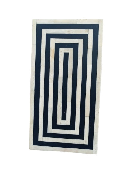Black and ivory bone inlay jewelry box with minimalist stripe design