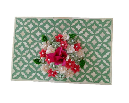 Bone Inlay Handmade Moroccan Pattern Jewelry Box Teal Color