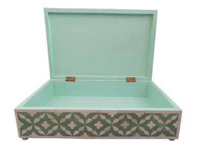 Bone Inlay Handmade Moroccan Pattern Jewelry Box Teal Color