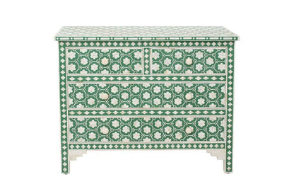 Handcrafted Bone Inlay 4-Drawer Chest – Moroccan Pattern in Green
