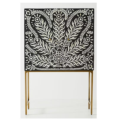 Bone Inlay Peacock Pattern Bar Cabinet – Unique Glamour & Custom Design